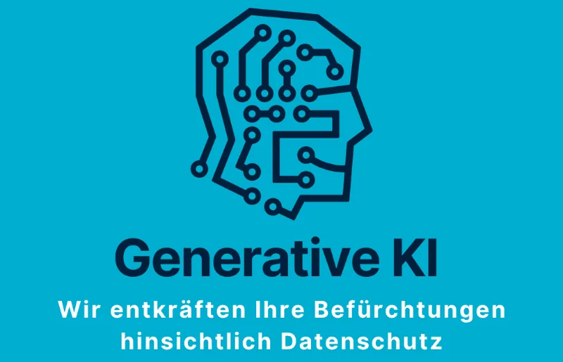Generative KI: Grafik mit Kopf aus Leiterbahnen und Hinweis auf Datenschutz