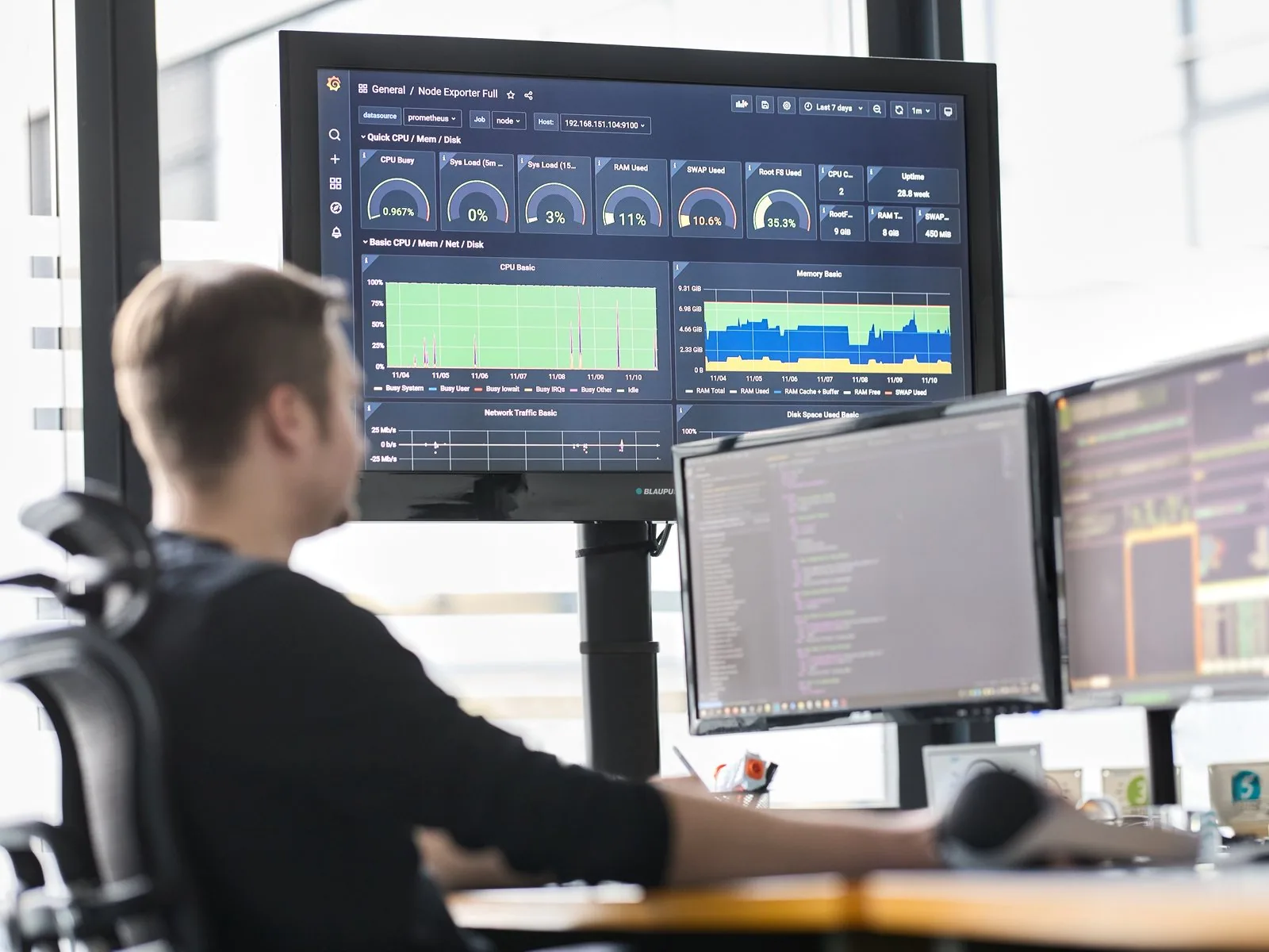 AIOps: Engineer am Monitoring-Dashboard im NOC